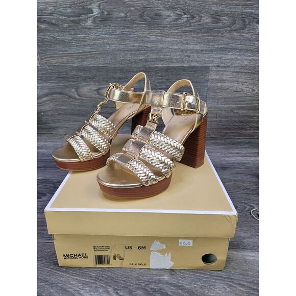 Michael Kors Reed Metallic Platform Sandal Pale Gold MSRP: $195.00 Size 6 M - Picture 1 of 11